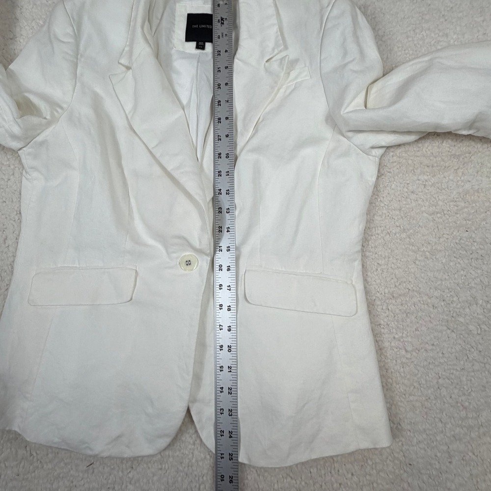 The Limited Size Large White Linen Blend Ruched Sleeve Blazer Jacket - Picture 4 of 8
